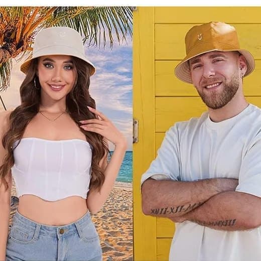 Fiskarhatt Tvåsidig Bucket Hat med Smile - Unisex Solhatt för Sommar