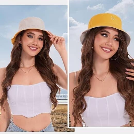 Fiskarhatt Tvåsidig Bucket Hat med Smile - Unisex Solhatt för Sommar