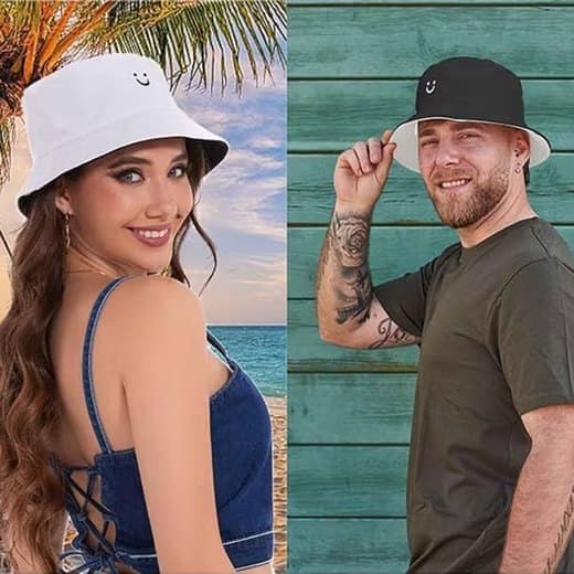 Fiskarhatt Tvåsidig Bucket Hat med Smile - Unisex Solhatt för Sommar