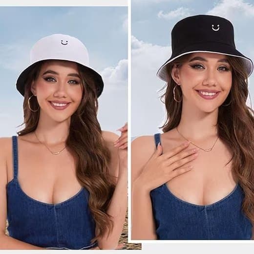 Fiskarhatt Tvåsidig Bucket Hat med Smile - Unisex Solhatt för Sommar
