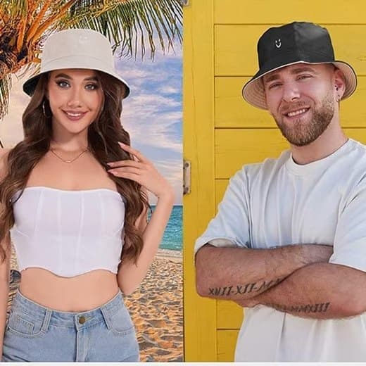 Fiskarhatt Tvåsidig Bucket Hat med Smile - Unisex Solhatt för Sommar