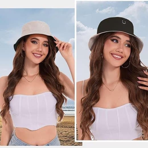 Fiskarhatt Tvåsidig Bucket Hat med Smile - Unisex Solhatt för Sommar