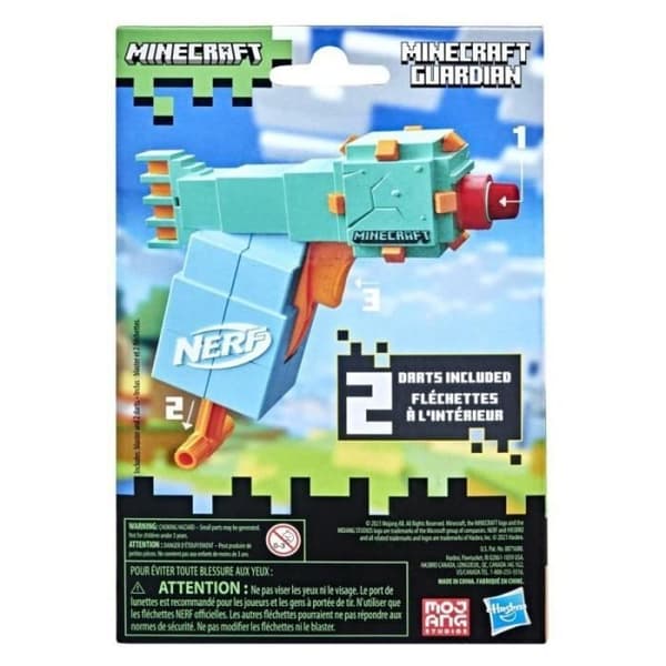 Hasbro NERF MicroShots Minecraft Guardian Mini Blaster, Minecraft Guardian Mob Design, inkluderar 2 officiella pilar