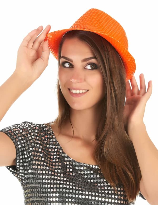 Borsalino lue med oransje paljetter for voksne.Size-One size