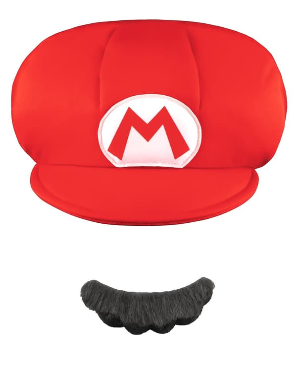 Mario™ mössa och mustasch barn.Size-One size