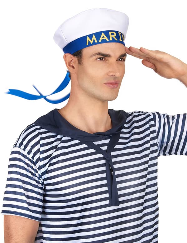 Hvid matroshat med blåt bånd til voksne.Size-One size
