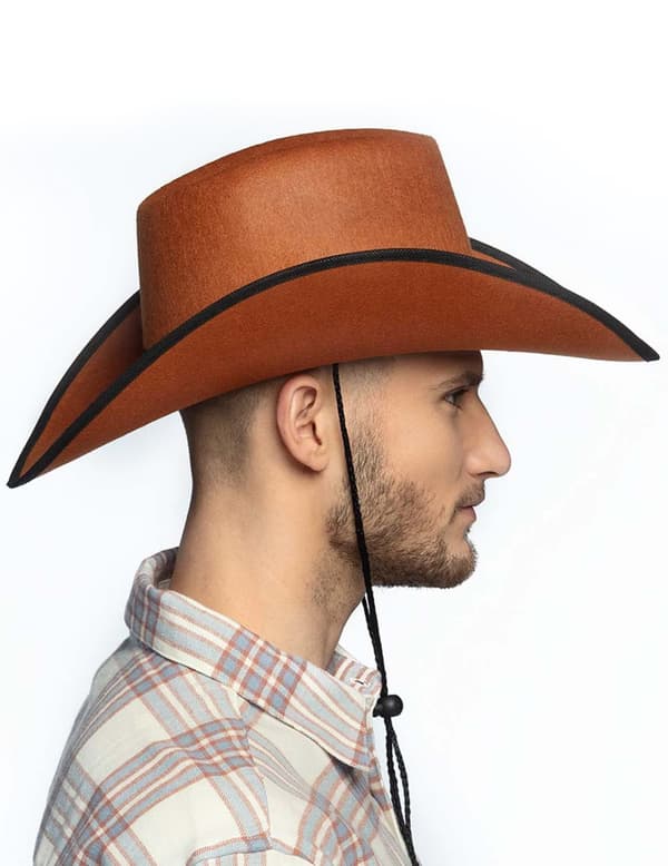 Brun cowboyhatt med svarta kanter för vuxna.Size-One size