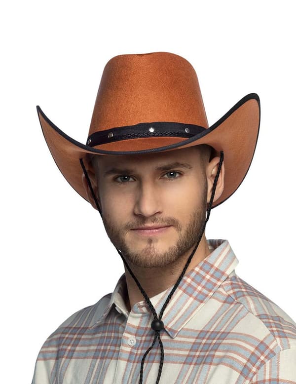 Brun cowboyhatt med svarta kanter för vuxna.Size-One size