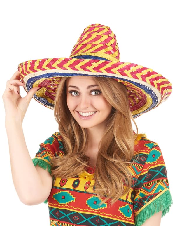 Mexicansk sombrero I gul og rød til voksne.Size-One size