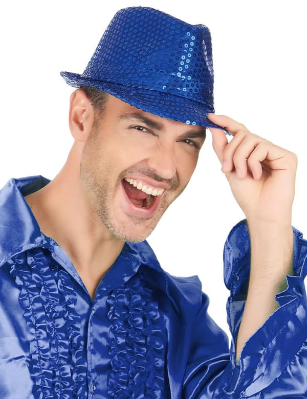 Borsalino hat med mørkeblå pailletter til voksne.Size-One size