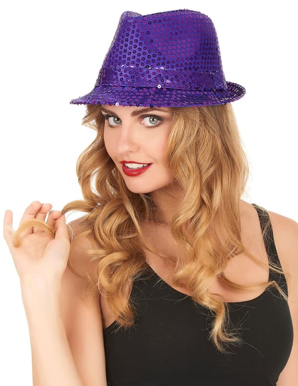 Borsalino lue med lilla paljetter for voksne.Size-One size