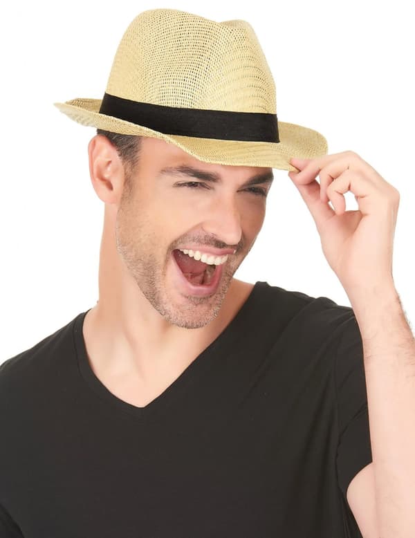 Ecru borsalino lue med svart bånd for voksne.Size-One size