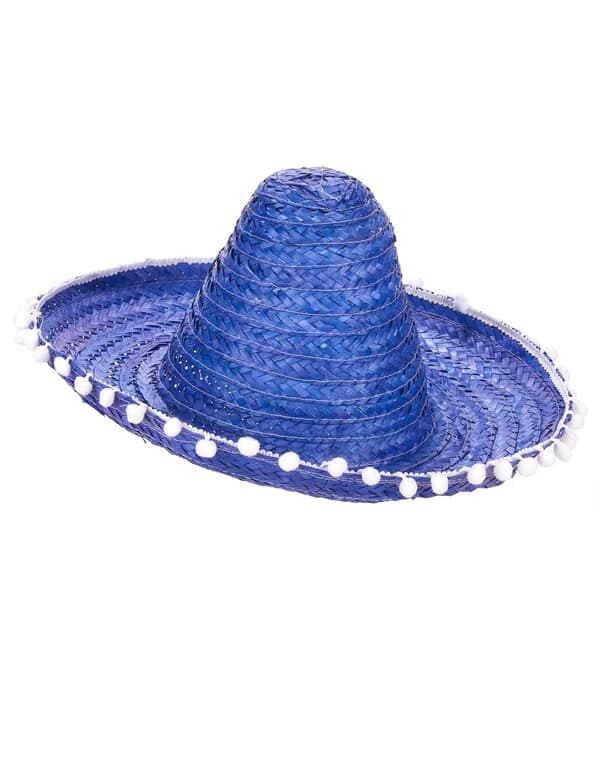 Blå sombrero med pomponer til voksne.Size-One size