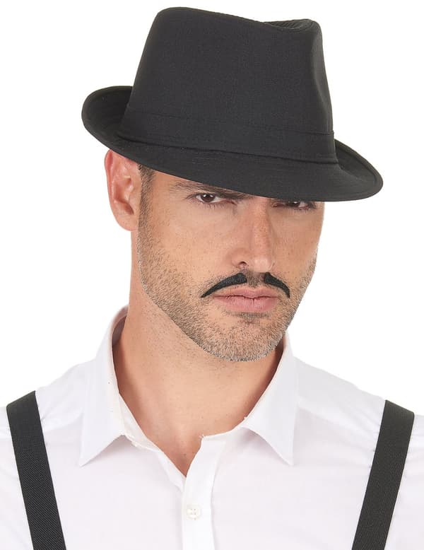 Svart lyxig borsalino hatt - halloween hattar.Size-One size