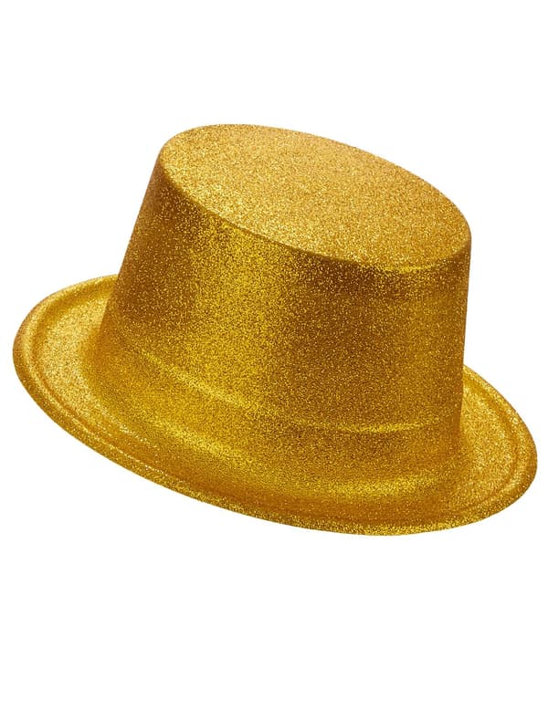 Aikuisten muovinen silinterihattu Kultainen glitter.Size-One size
