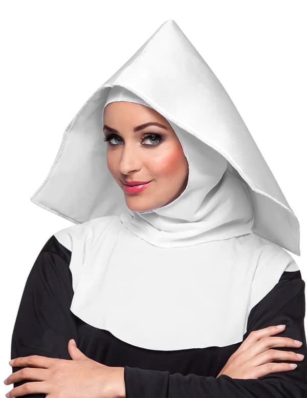 Voksen hvid nonne hovedbeklædning.Size-One size