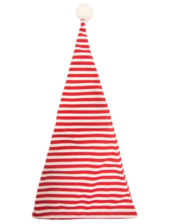 Nissehue rød og hvid stribet med pompon til voksne.Size-One size