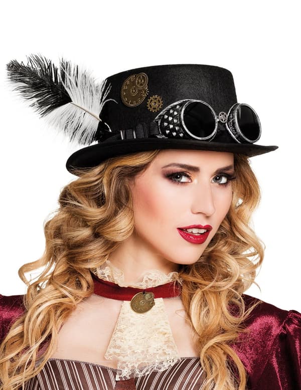 Steampunk tandhjul og fjer voksenhat.Size-One size