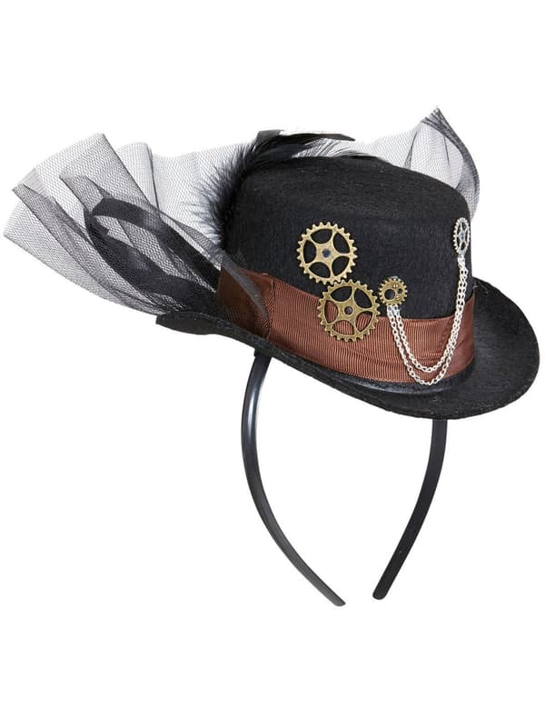 Hat med slør sort voksen Steampunk.Size-One size