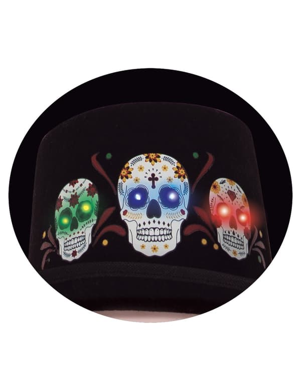 Lysende hat til Dia de los muertos til voksne.Size-One size