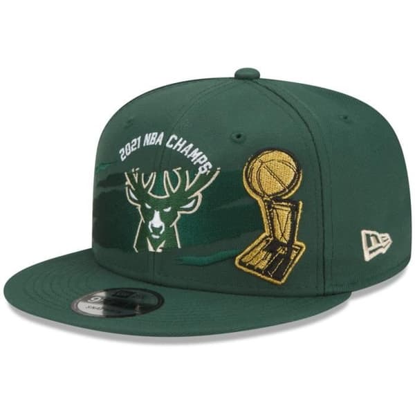 Snapback-keps New Era 9Fifty Milwaukee Bucks Mästare 2021 - Vit och Grön - Vuxen Man - Sommar Sportkläder