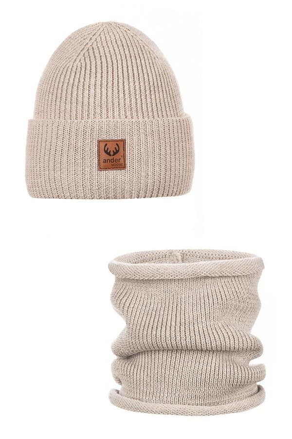 Hatt och halsduk set - 100 % merinoull BRIGID - kräm 58 (vuxen storlek)