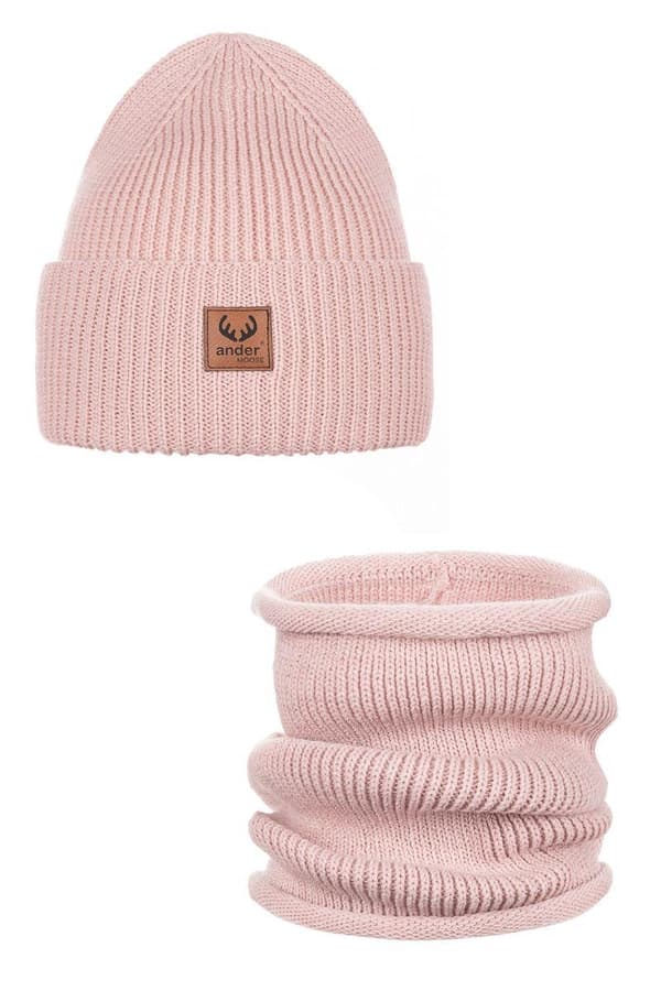Hatt och halsduk set - 100 % merinoull BRIGID - kräm 58 (vuxen storlek)
