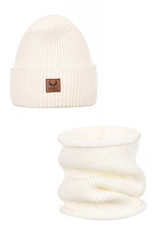 Hatt och halsduk set - 100 % merinoull BRIGID - kräm 58 (vuxen storlek)