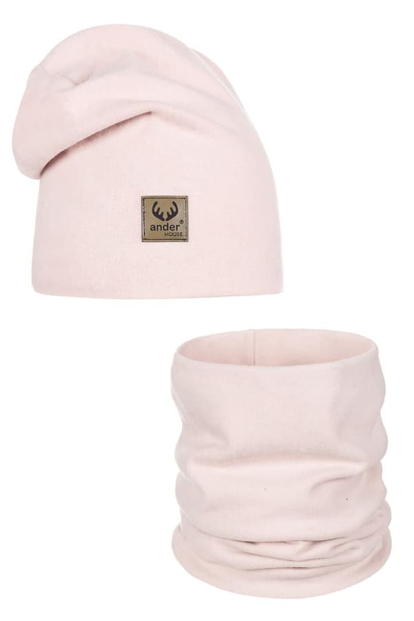 Sæt med huehue + tørklæde til piger BENIAMINA - lys pink 56 (alder 7 - 11 år)