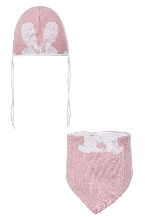 Børnehue med tørklæde BUNNY PINK