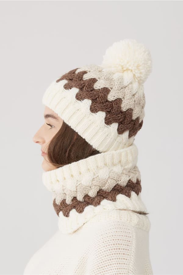 Hattu setti huivilla TRICOLOR BEIGE ECRU