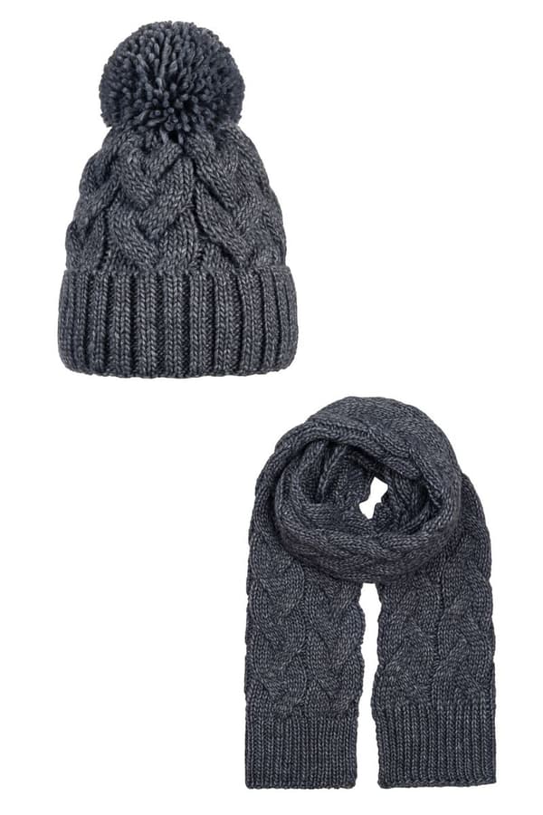 Hattu ja huivisarja BRAID DARK GREY