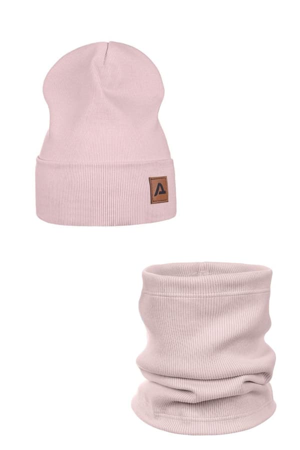 Vårset mössa och RIB-scarf - bomull - POWDERROSA