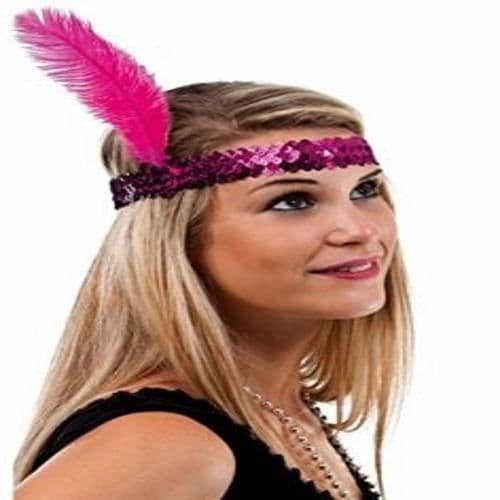 Bandeau Charleston Paljetter med Fjäder - Ptit Clown - Fuchsia - Modeaccessoar