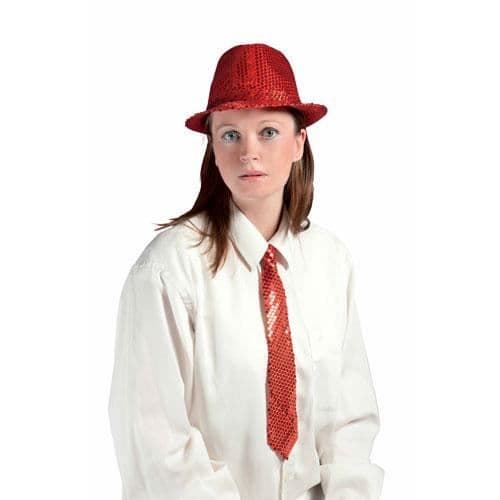 Hatt i tyg med paljetter borsalino röd - PTIT CLOWN - Utklädningsaccessoar - Vuxenstorlek - Röd