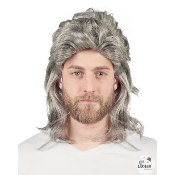 Perruk - Grå Mullet - Vit och Grå - Blandad