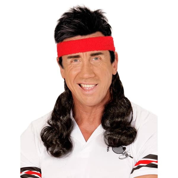 80-tals hårband med svart-röd mullet