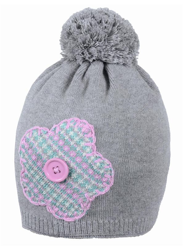 Flickahatt med pompom, grå Döll