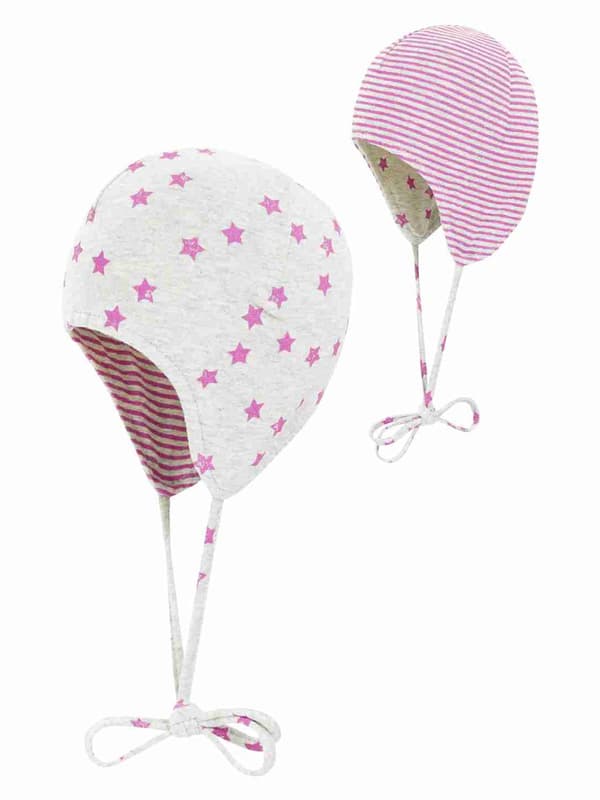 Flickmössa, dubbelsidig med stjärnor, ränder, rosa Döll