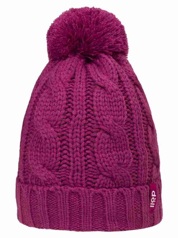 Barnmössa, vinröd med pompom, Döll
