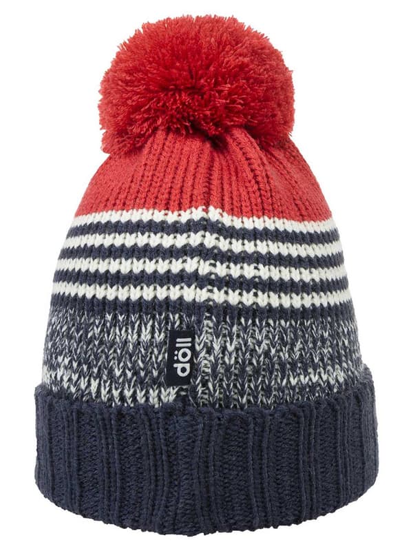 Pojkmössa, röd och blå med pompom Döll