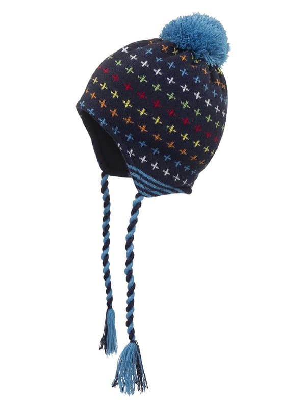 Blå knuten barnmössa med pompom Döll