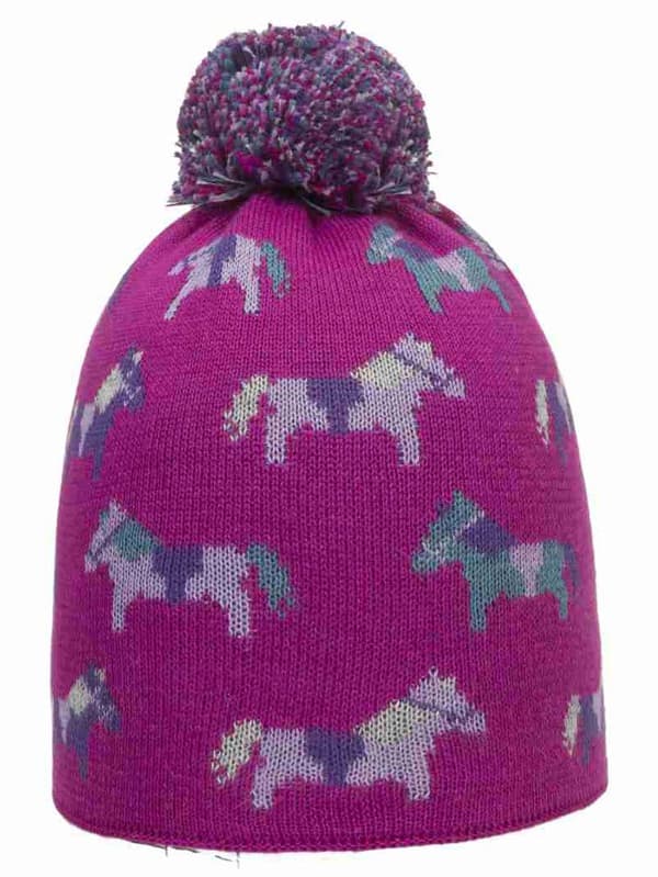Tyttöjen pipo, pinkki, poninhännät ja döll-tupsu