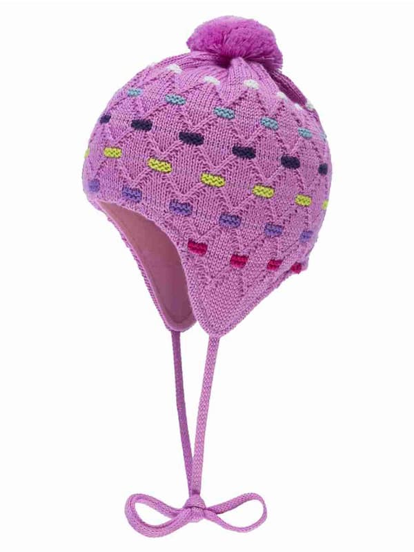 Flickmössa med pompom, knuten, rosa, Döll