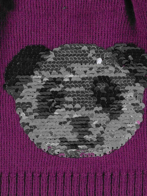 Flickmössa med pompom, lila, panda, dubbelsidiga paljetter, Döll