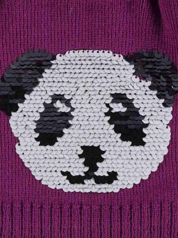 Flickmössa med pompom, lila, panda, dubbelsidiga paljetter, Döll