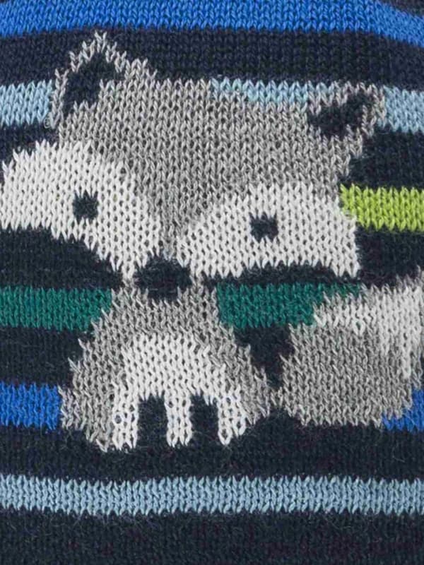 Pojkmössa med pompom, knuten, mörkblå, räv, Döll
