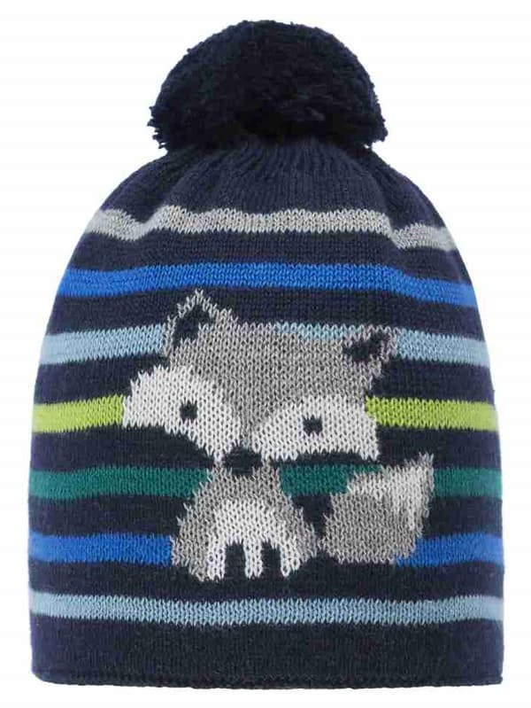 Pojkmössa med pompom, knuten, mörkblå, räv, Döll