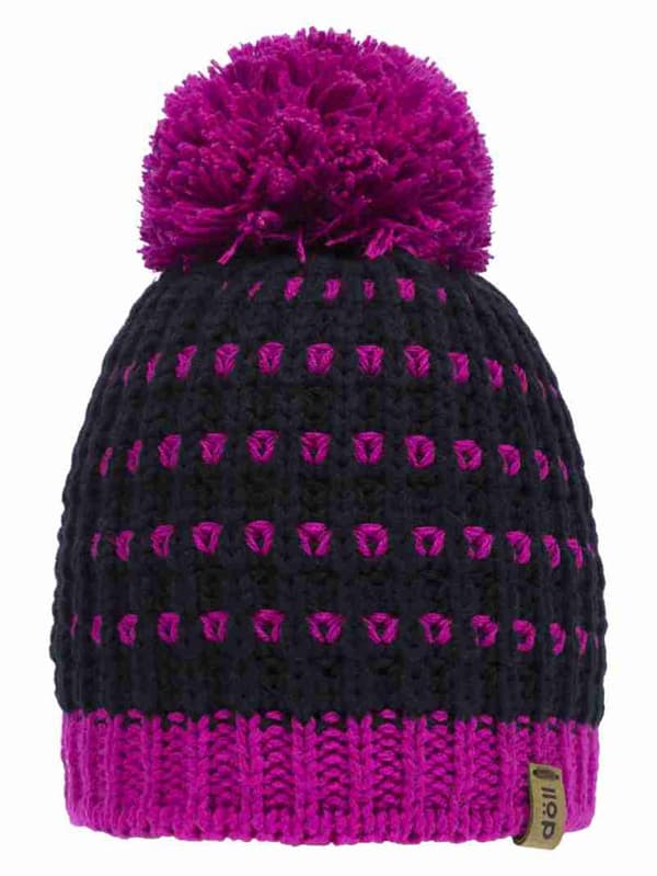 Flickmössa med pompom, rosa och svart, Döll