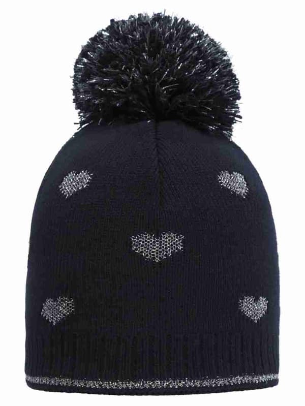 Pigehue med pompon, mørkeblå, hjerter, Döll